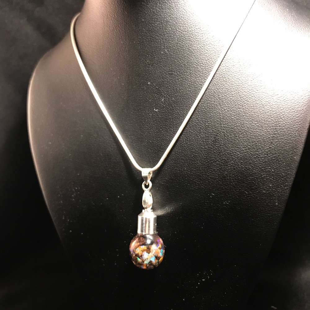 Boulder Opal Glass Globe Silver Necklace